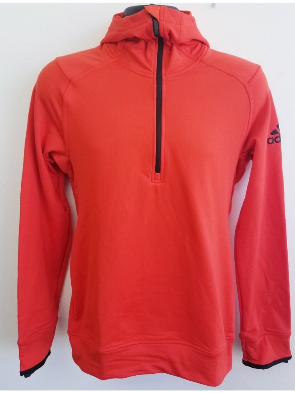 Adidas Men Hoodie Climaheat Half Zip UP Orange Hooded Fleece Inside Size Small